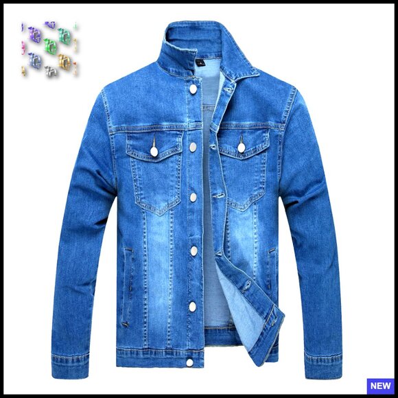Denim Jacket Slim Fit Stretchy Classic Mens Lightweight Long Sleeve Button Up